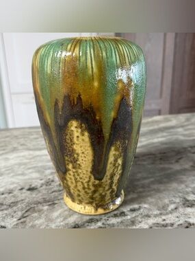 Vintage Studio Art Pottery Drip Glaze Vase Mottled Mid Century Modern Decor